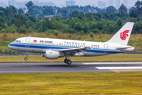 An Air China Airbus A319 aircraft with registration number B-6036 at Chengdu Airport