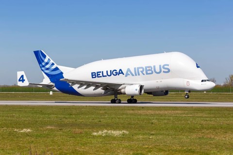 An Airbus Beluga Super Transporter A300B4-608ST with the registration F-GSTD at Hamburg Finkenwerder Airport