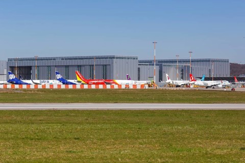 Aircraft at Airbus plant Hamburg Finkenwerder
