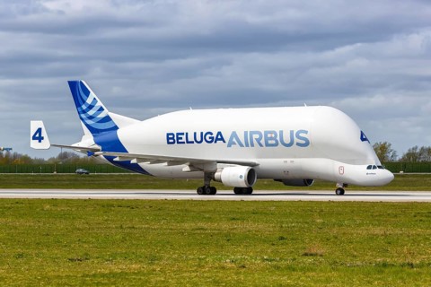 An Airbus Beluga Super Transporter A300B4-608ST with the registration F-GSTD at Hamburg Finkenwerder Airport
