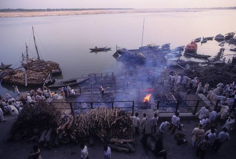 Manikarnika Ghat in Varnasi in India. Varnasi the Quintessential Hindu city