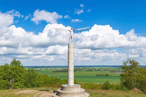 Sculpture Windharp at the launch site of Otto Lilienthal's flight experiments on the Gollenberg