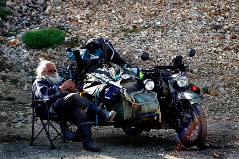 Biker with white beard