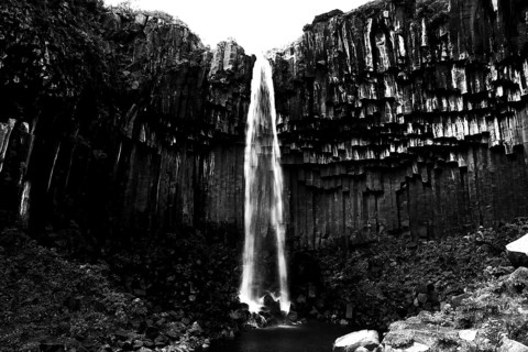 Columnar basalt with waterfall