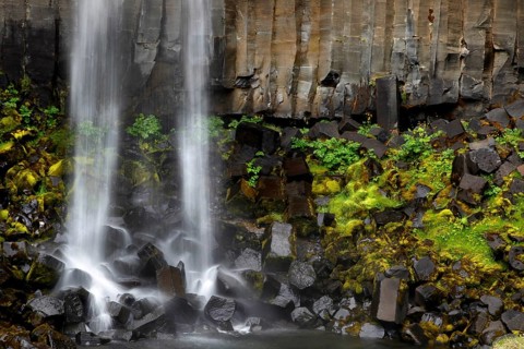 Columnar basalt with waterfall
