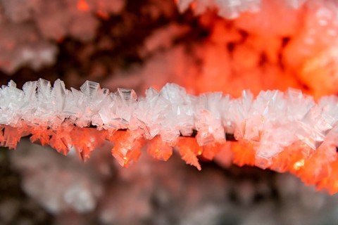 Ice crystalls close up in the underground permafrost tunnelsin the Melnikov Permafrost Institute