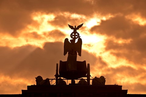 Quadriga on the Brandenburg Gate in the dawn