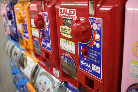 Colourful Gashapon capsule toy vending machines in Akihabara