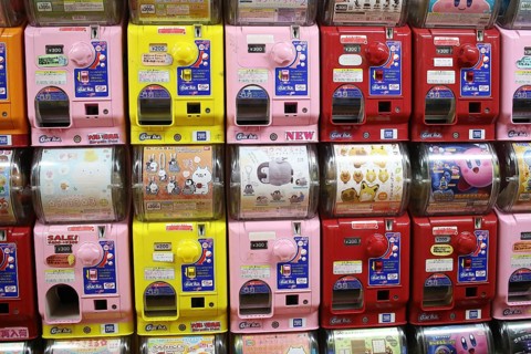 Colourful Gashapon capsule toy vending machines in Akihabara