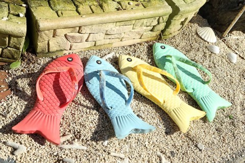 Colourful fish-shaped sandals as souvenirs