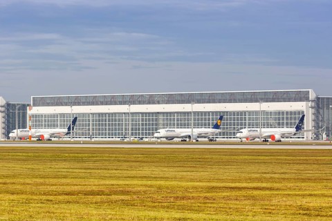 Parked Lufthansa Airbus A350 aircraft Coronavirus Corona Virus COVID-19 at Munich Airport