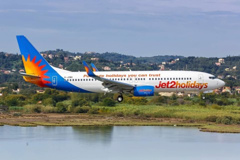 A Jet2 Boeing 737-800 with registration G-JZBG at Corfu Airport