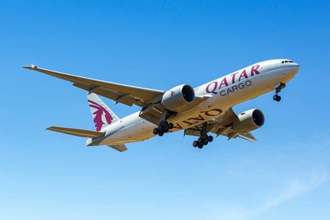 A Boeing 777F aircraft of Qatar Airways Cargo with registration A7-BFG at Luxembourg Airport