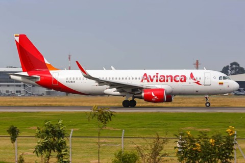 An Avianca Airbus A320 aircraft with registration N728AV takes off from Bogota airport