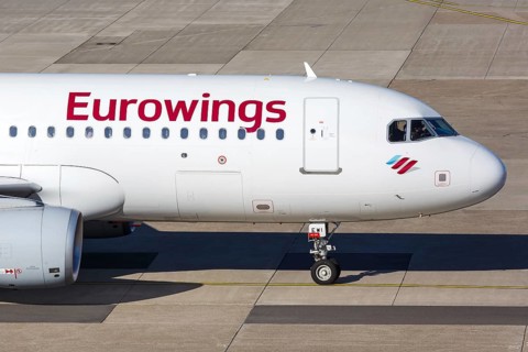 An Airbus A320 of Eurowings with the registration D-AEWI at Duesseldorf Airport