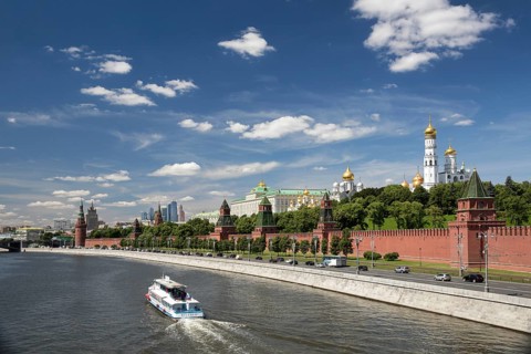 Boat on the Yauza River near the Moscow Kremlin
