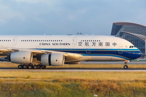 An Airbus A380-800 aircraft of China Southern Airlines with registration number B-6140 at Los Angeles airport