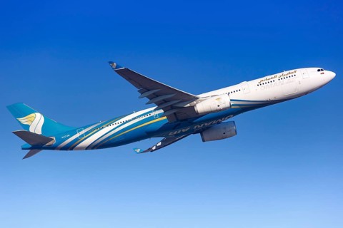 An Airbus A330-300 of Oman Air with the registration A4O-DE takes off from Frankfurt Airport