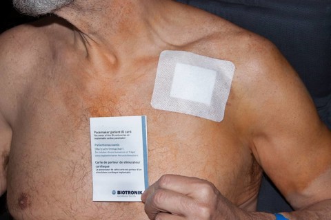 Patient with freshly inserted pacemaker