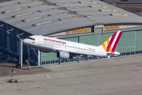 A Germanwings Airbus A319 with the registration D-AKNG takes off from Stuttgart airport