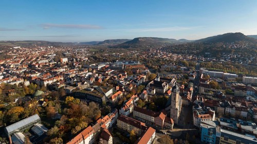 View from Jentower on old town of Jena with church St Michael