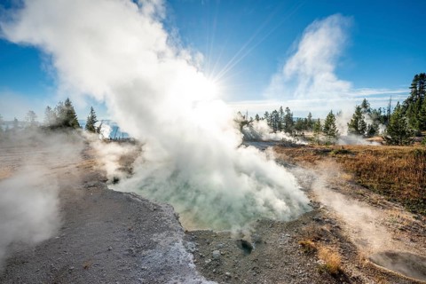 Steaming hot springs