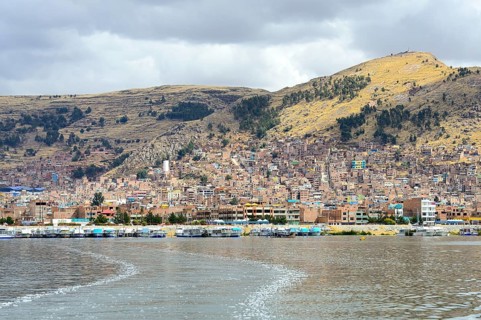 View from the lake to the city of Puno