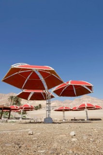 Abandoned parasols on the beach