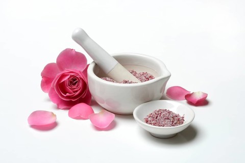 Rose salt in grating bowl