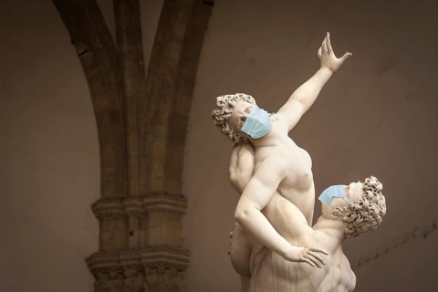 The kidnapping of the sabine women statue by giambologna