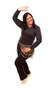 Attractive hispanic woman dancing zumba on a white background