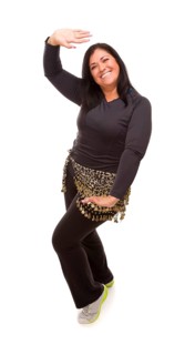 Attractive hispanic woman dancing zumba on a white background