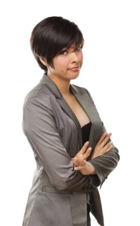 Pretty mixed-race young adult with funny expression isolated on a white background