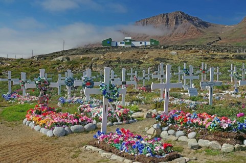 Cemetery with wooden crosses