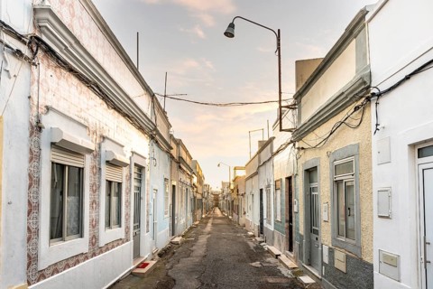 White houses on the narrow street