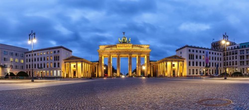 Brandenburg Gate Panorama by night in Berlin