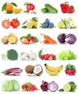 Fruit and Vegetable Fruits Apple Orange Lemon Berries Onion isolated against a white background in Germany