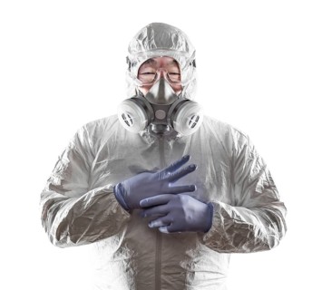 Chinese man wearing hazmat suit