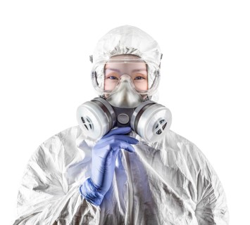 Chinese woman wearing hazmat suit