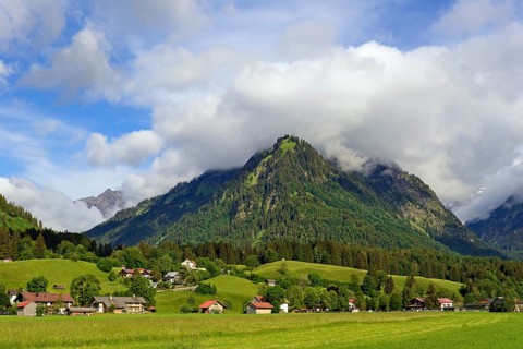 View from the Lorettowiesen to the mountain Riefenkopf 1748 m with low clouds