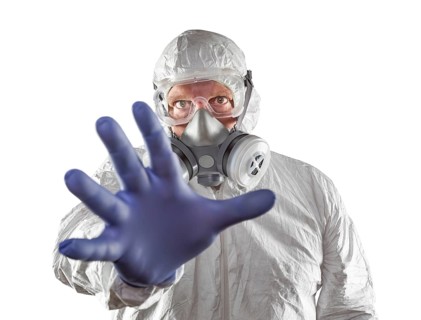 Man wearing hazmat suit