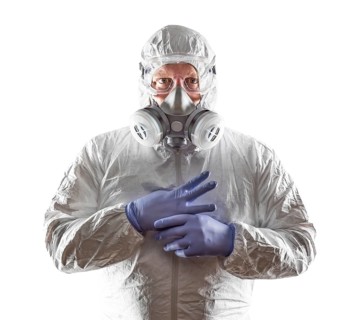 Man wearing hazmat suit