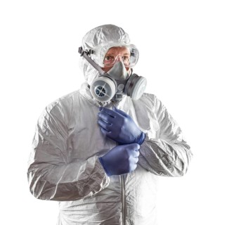 Man wearing hazmat suit