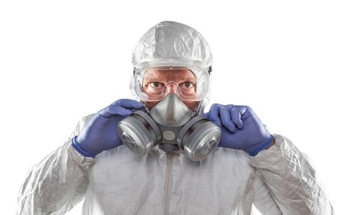 Man wearing hazmat suit