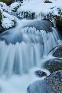 Icicles on wild river in nature reserve Hoelle