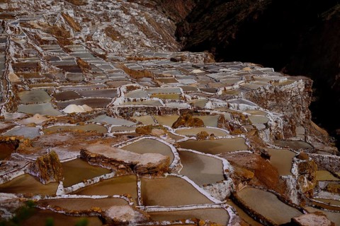 Terraces for salt extraction at night