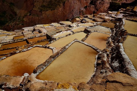 Terraces for salt extraction at night