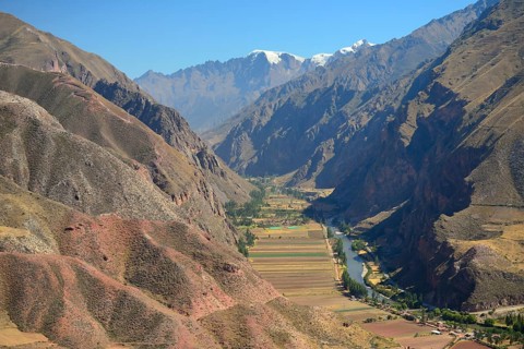 View into the Sacred Valley with the Rio Urubamba