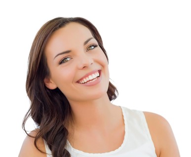 Attractive young adult woman headshot portrait isolated on a white background
