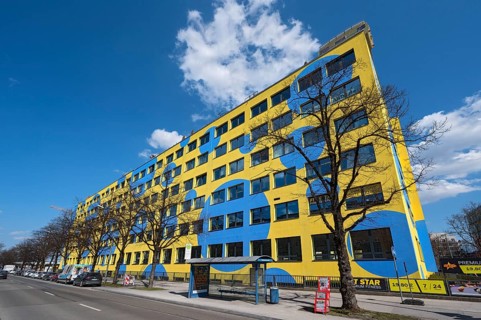 Blue-yellow facade